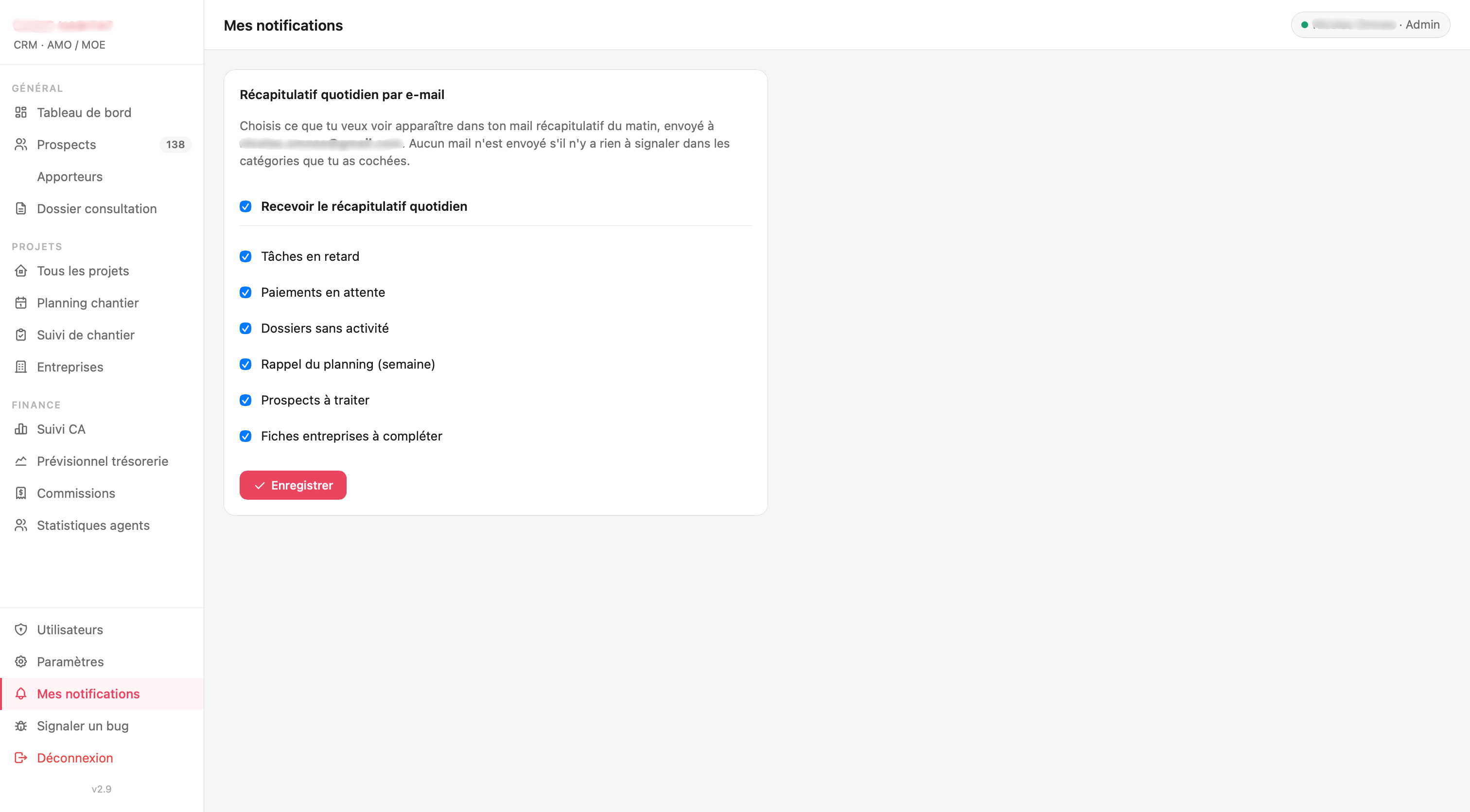 Préférences de notifications