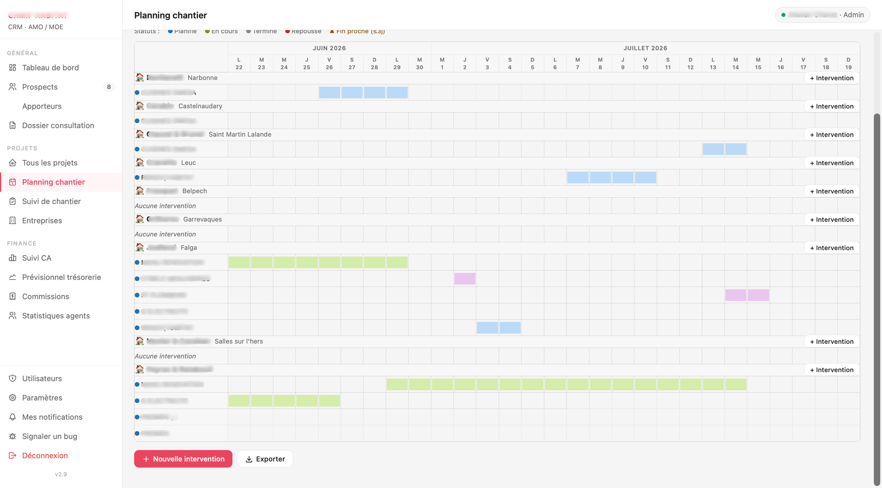 Planning chantier